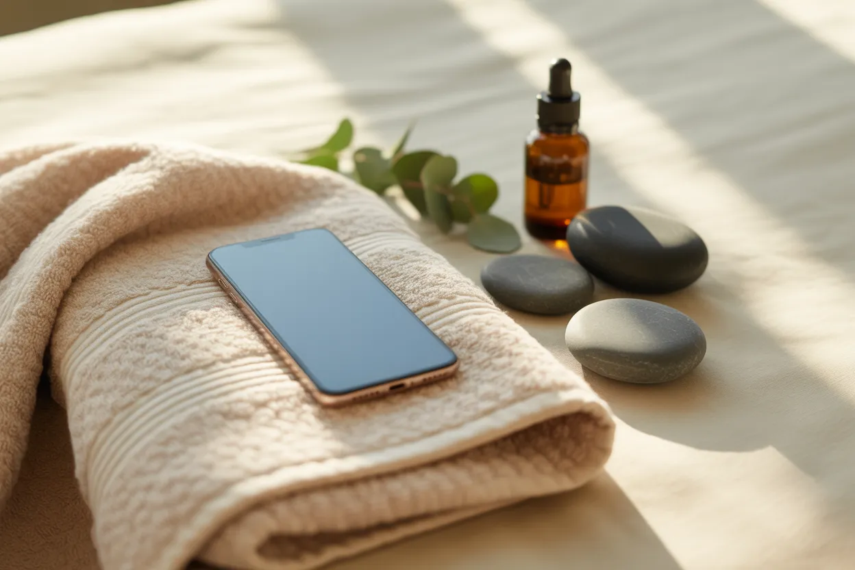 Экран смартфона с цифровой картой лояльности Facemaker Studio, показывающей баланс баллов кэшбэк и поздравление с днём рождения