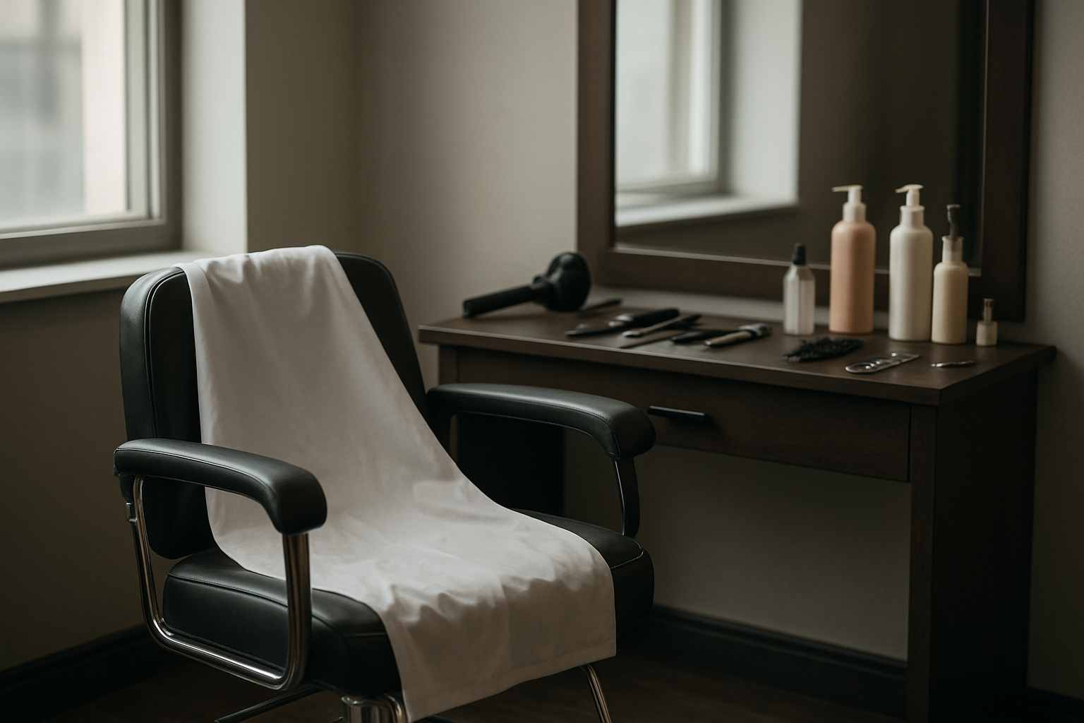 Пустое кресло в салоне красоты, иллюстрирующее потерю дохода и сбой в расписании из-за «ноу-шоу» клиентов