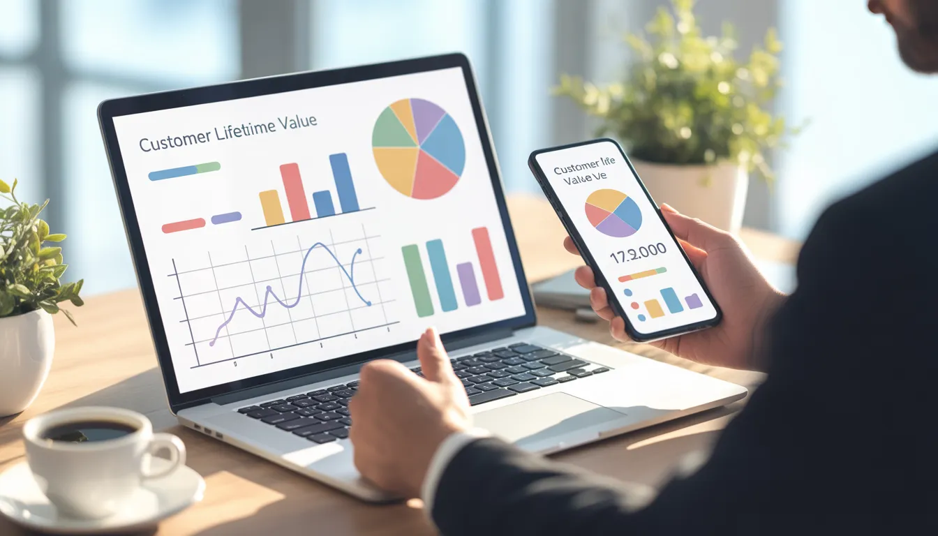Инфографика с формулой LTV: средний чек × частота покупок × срок жизни клиента на примере кофейни