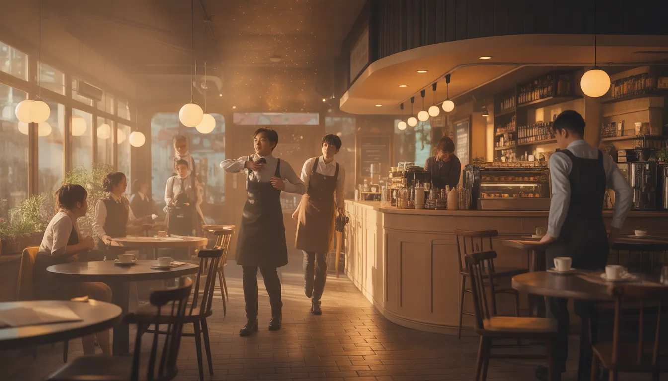 Бариста подает капучино с кленовым сиропом, создавая эмоциональный микро-спектакль обслуживания для каждого клиента